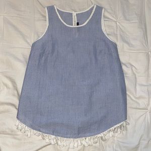 striped blouse, white and blue.